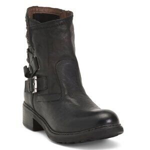 NEROGIARDINI Black Made In Italy Leather Studded Buckle Booties